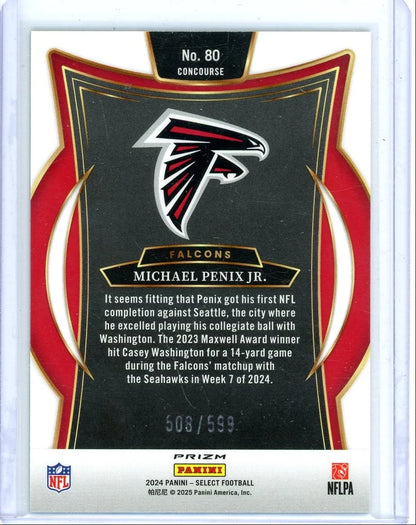 Michael Penix Jr. 2024 Panini Select Concourse Green Shock Prizm RC #'d 508/599