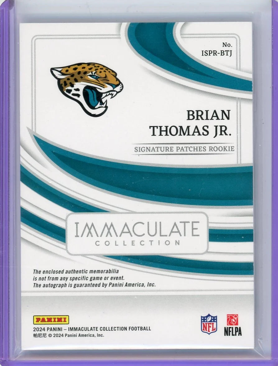 Brian Thomas Jr 2024 Panini Immaculate Collection Signature Patches Rookie #'d 20/25