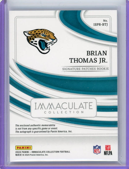 Brian Thomas Jr 2024 Panini Immaculate Collection Signature Patches Rookie #'d 20/25