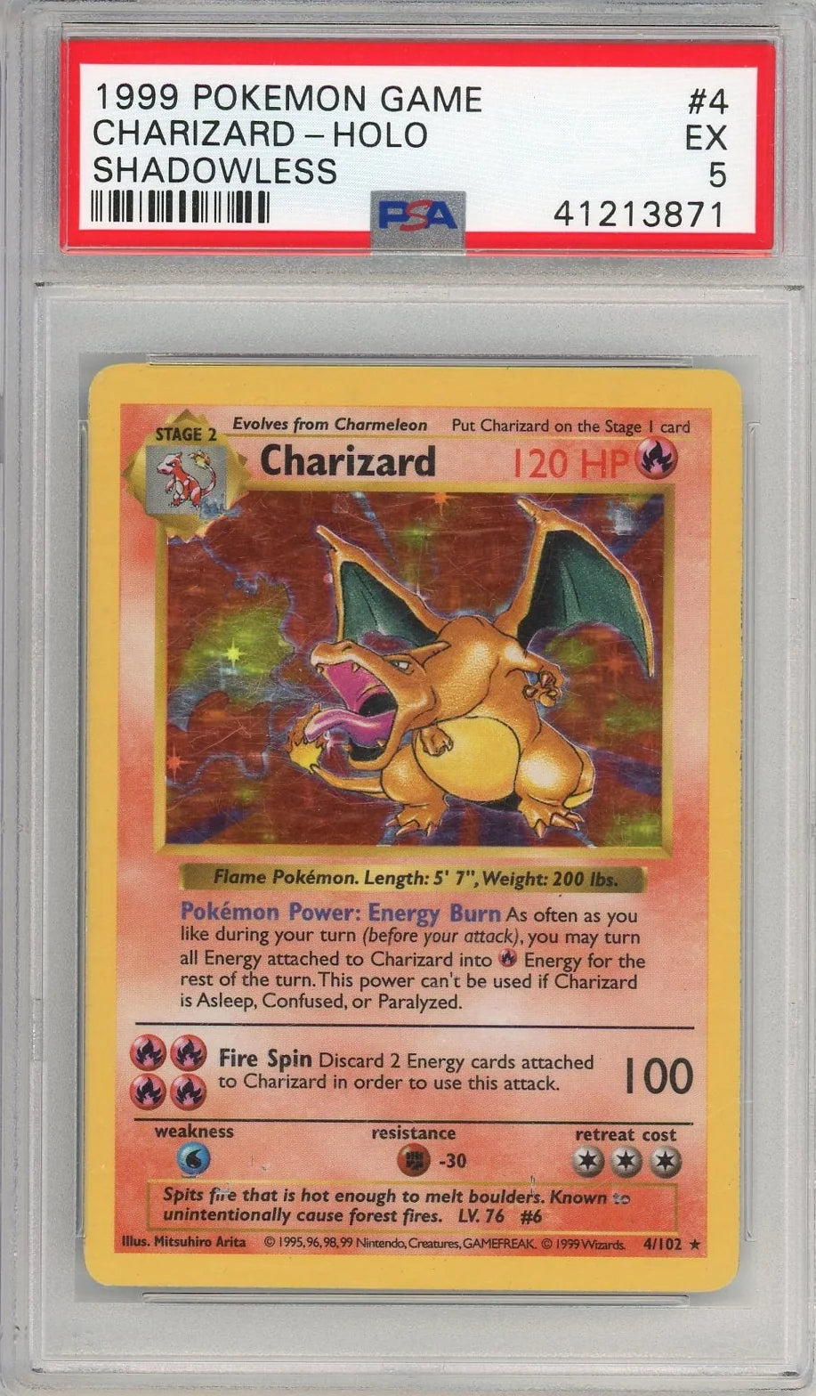 Charizard 1999 Pokemon Base Set Shadowless holo #4/102 PSA 5