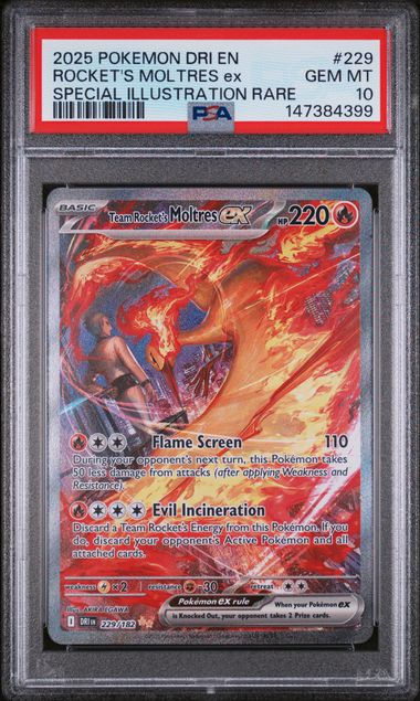 Team Rocket's Moltres ex Pokémon Destined Rivals Special Illustration Rare #229/182 PSA 10