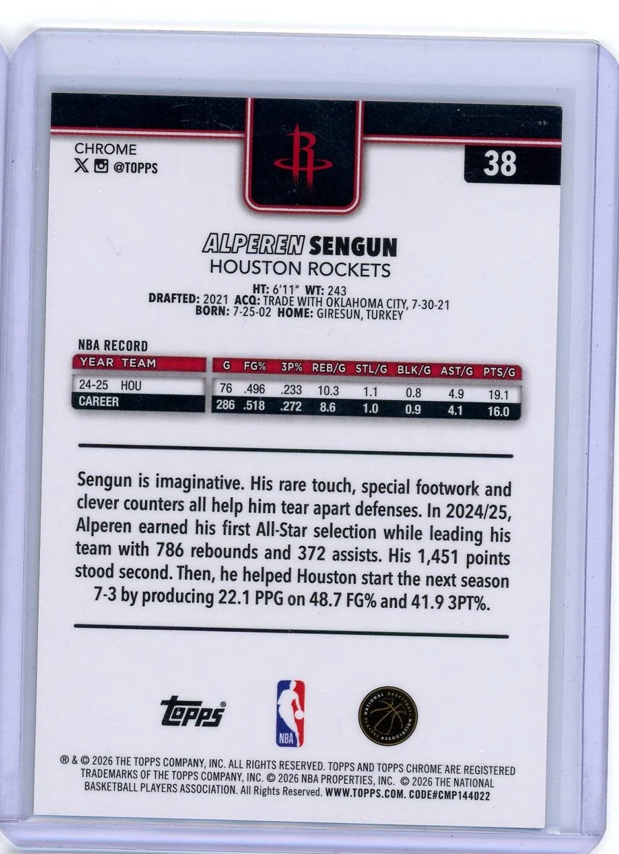 Alperen Sengun 2025-26 Topps Chrome Update Gold Geometric Refractor #'d 15/50
