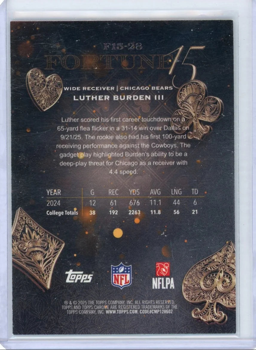 Luther Burden 2025 Topps Chrome Fortune 15 #'d 83/99