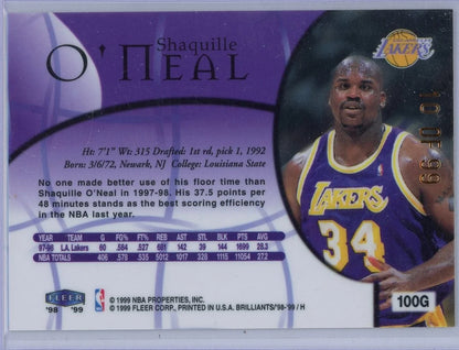 Shaquille O'Neal 1998-99 Fleer Brilliants Gold 10/99 #100G