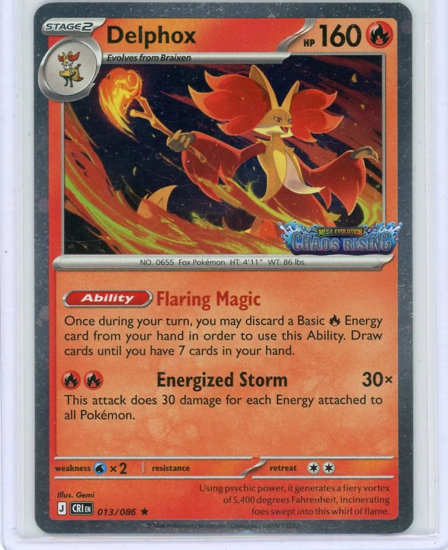 Delphox Pokémon Chaos Rising Stamped Holo #013/086