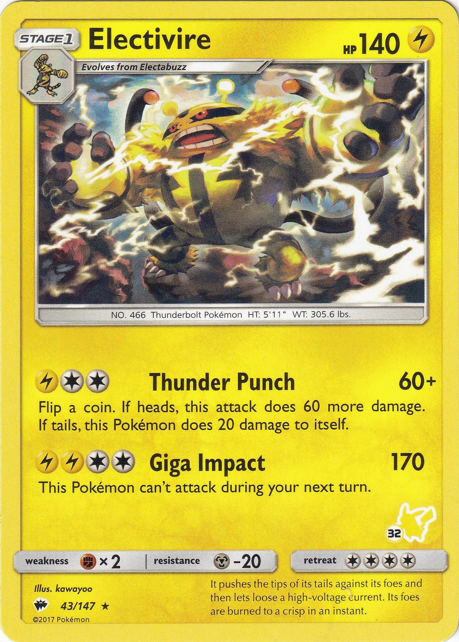 Electivire- 43/147 (#32 Pikachu Stamped) (043/147) (Battle Academy) (BTA)