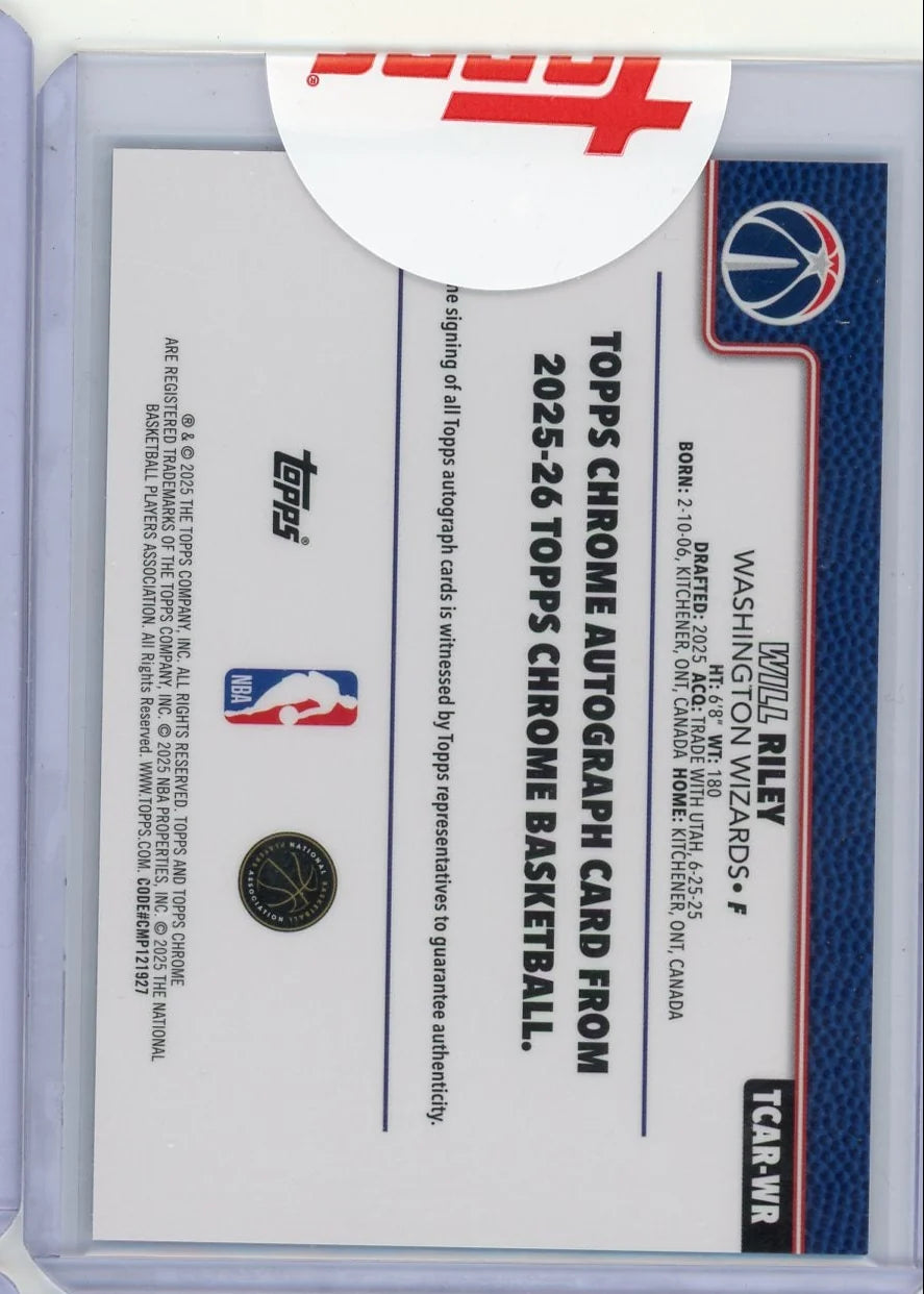 Will Riley 2025-26 Topps Chrome Rookie Autograph