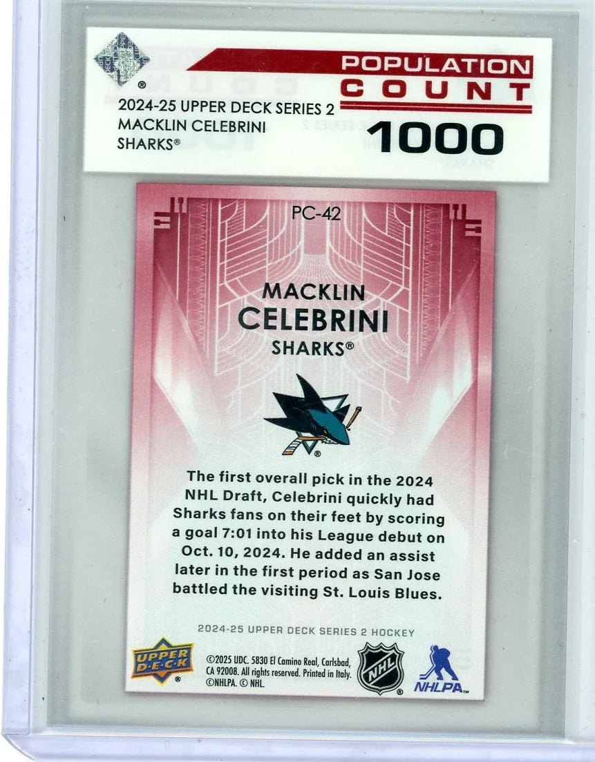 Macklin Celebrini 2024-25 Upper Deck Series 2 Population Count RC
