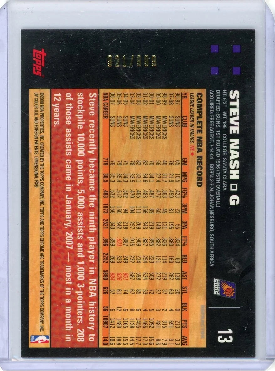 Steve Nash 2007 Topps Chrome refractor #'d 921/999