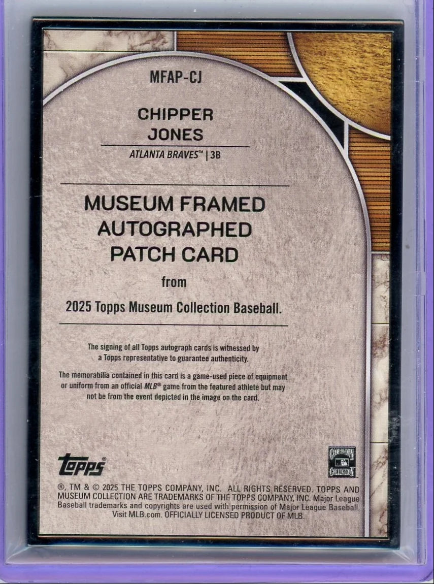 Chipper Jones 2025 Topps Museum Collection Framed Autographed Patch Card #'d 4/5