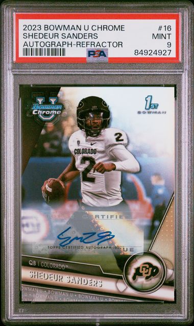 Shedeur Sanders 2023 Bowman U Chrome Bowman 1st Auto ref. #'d 453/499 PSA 9