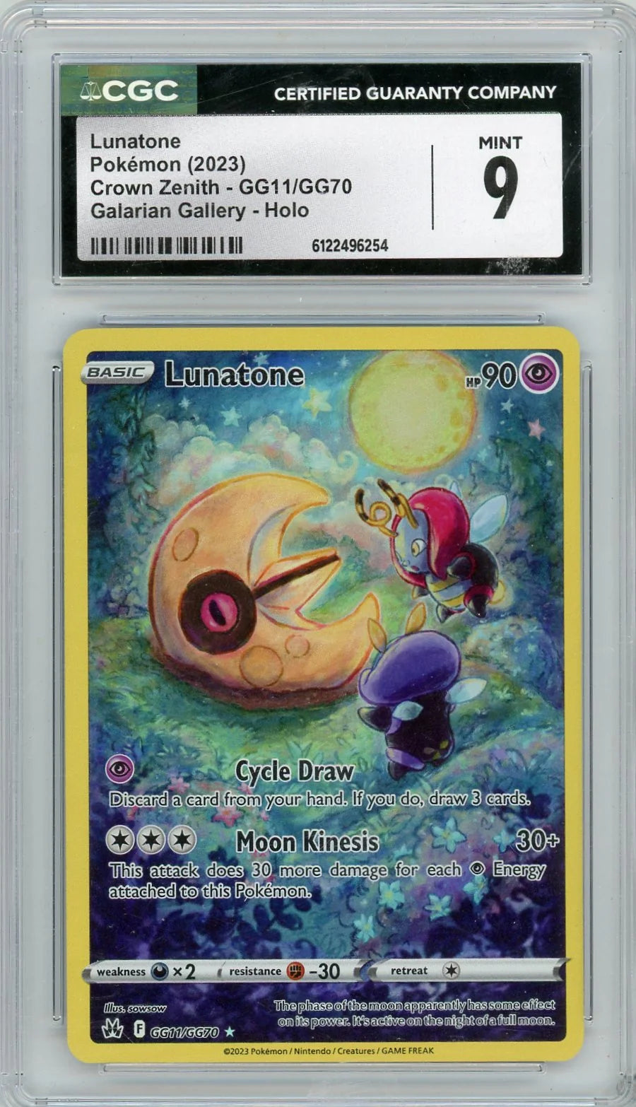 Lunatone 2023 Pokemon Crown Zenith Galarian Gallery #GG11/GG70 CGC 9