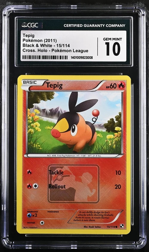 Tepig Pokémon Black & White Cross Holo Pokémon League #15/114 CGC 10