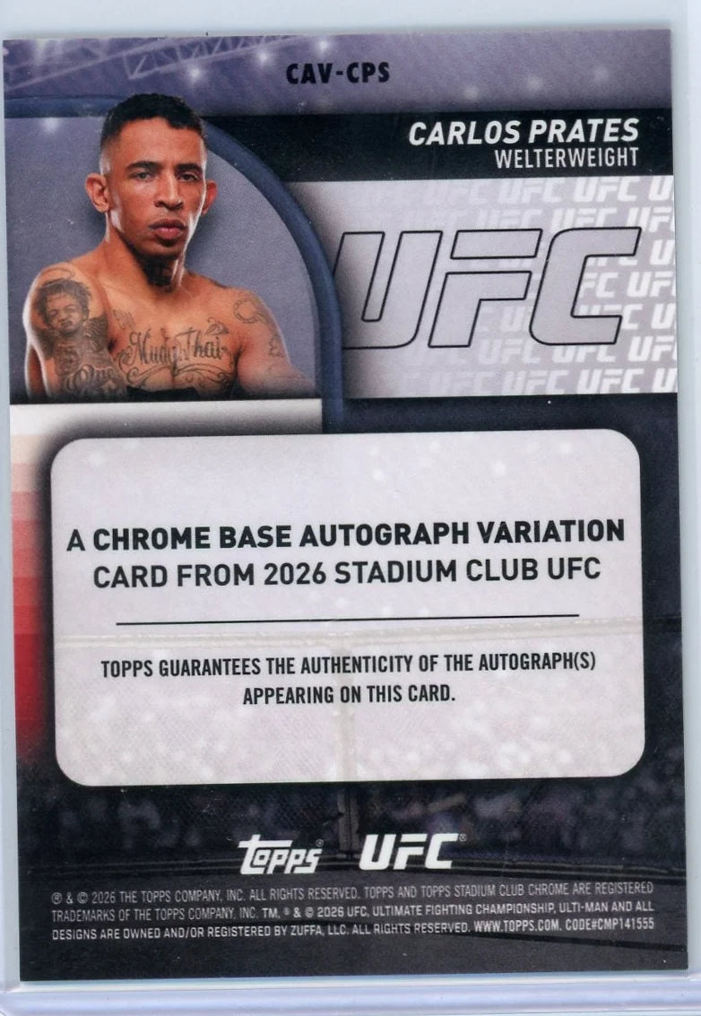 Carlos Prates UFC Stadium Club Chrome Autograph #CAV-CPS