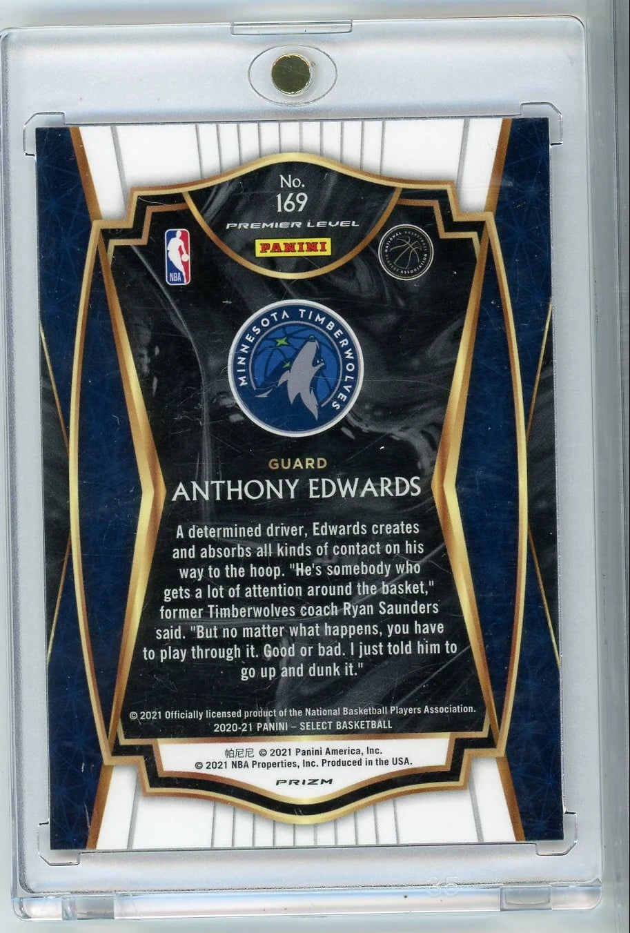 Anthony Edwards 2020 Panini Select Orange Shimmer rookie card