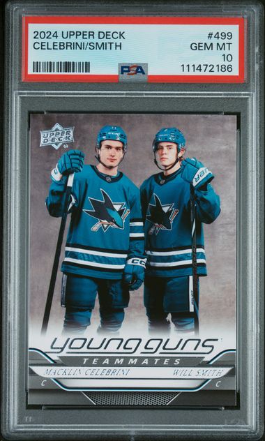 Macklin Celebrini Will Smith 2024 Upper Deck Series 2 Young Guns TeamMates PSA 10