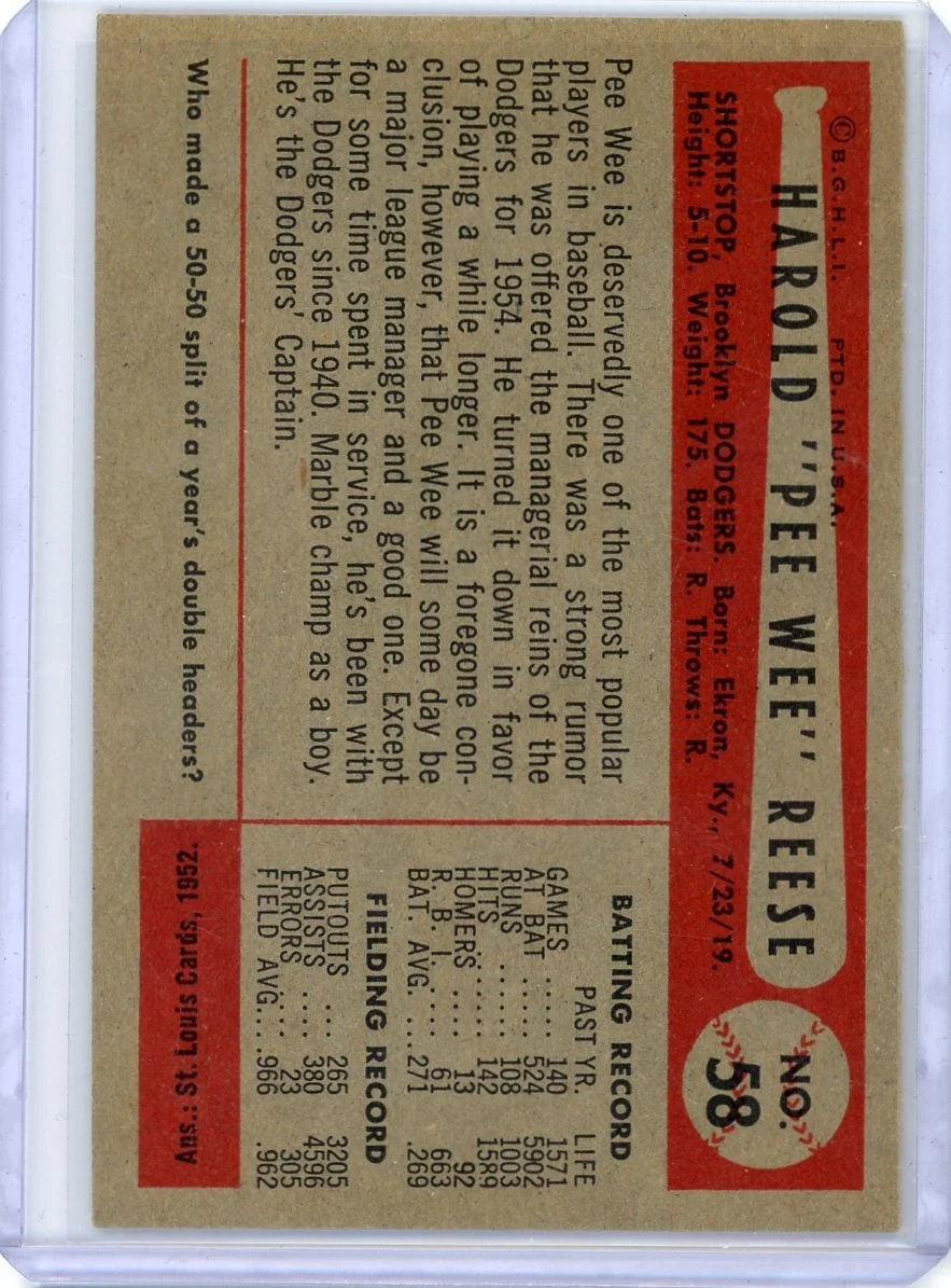 Pee Wee Reese 1954 Bowman #58