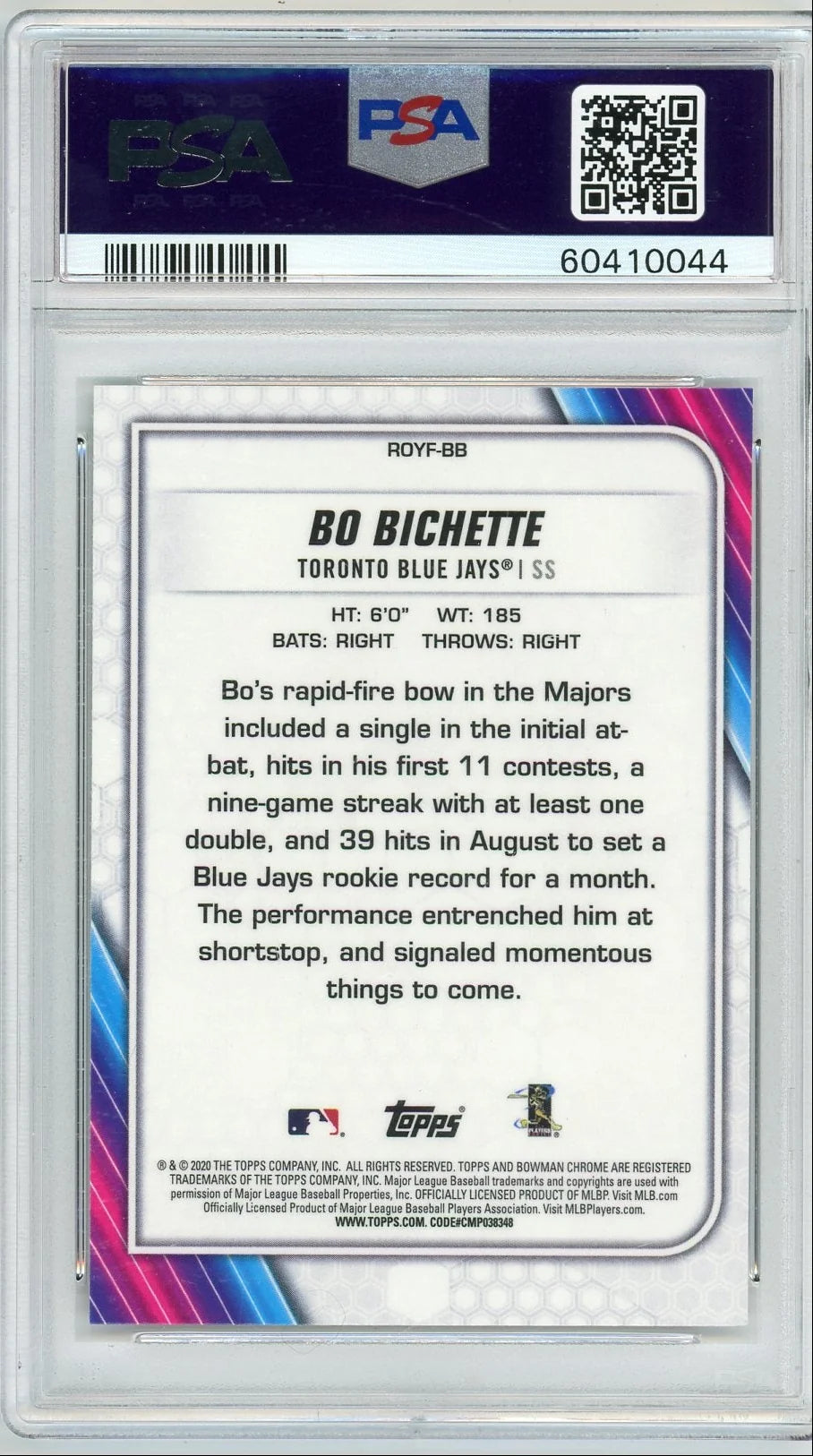 Bo Bichette 2020 Bowman Chrome ROY Favorites #BB PSA 10