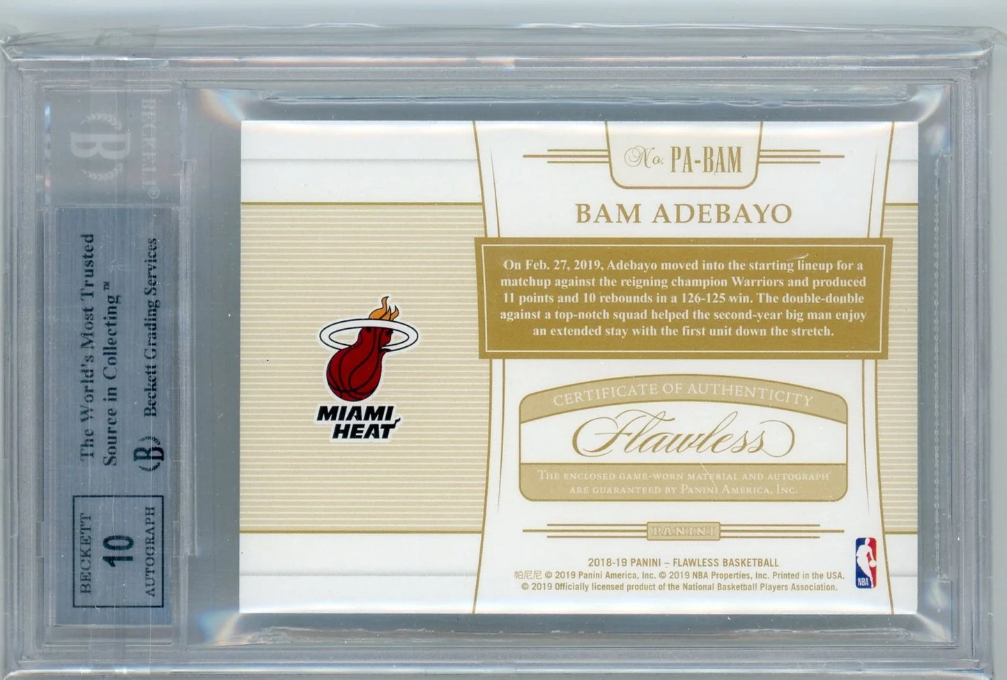 2018-19 Panini Flawless Patch Autographs Green Bam Adebayo BGS 9 (2/5)