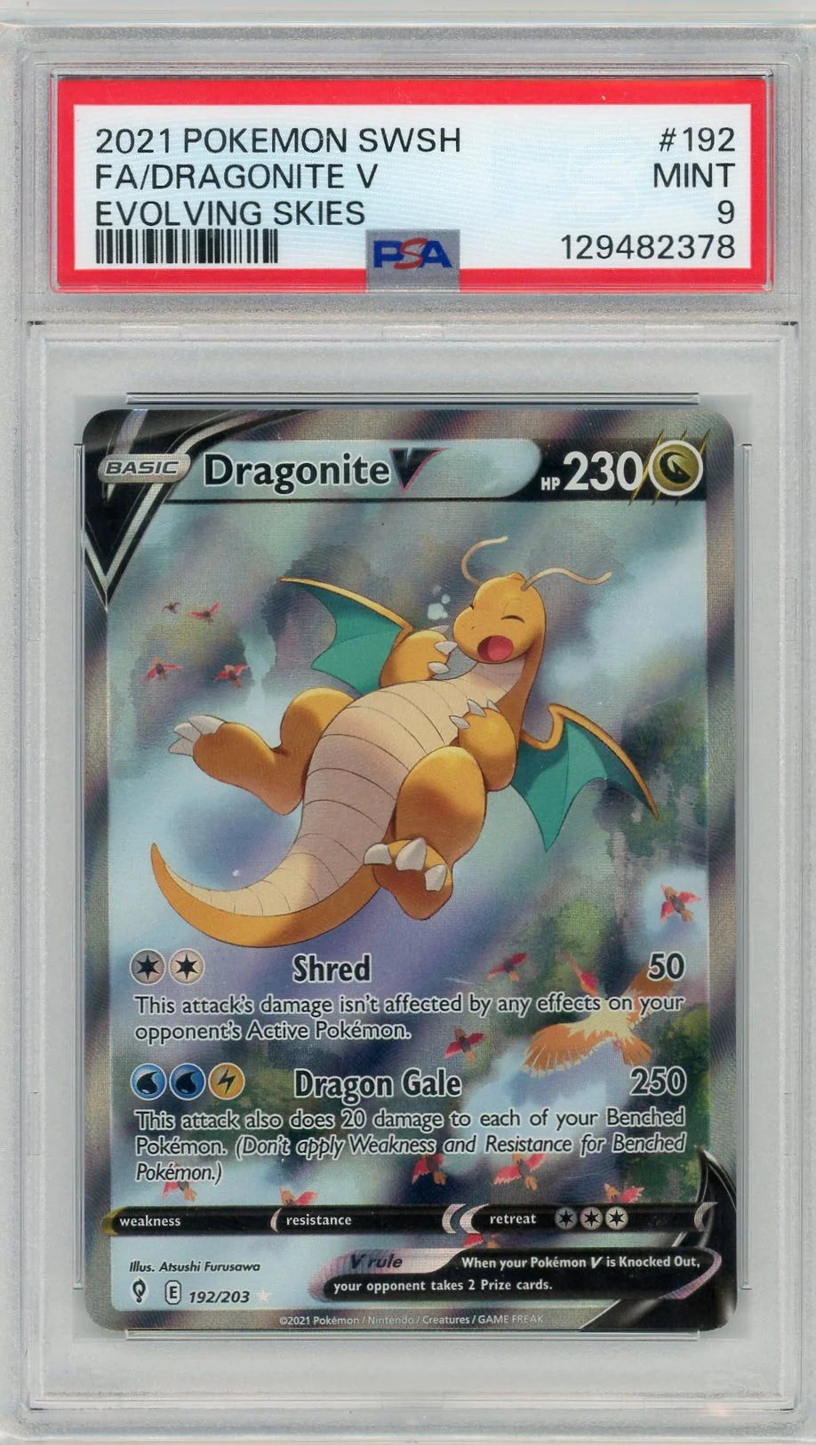 Dragonite V 2021 Pokemon Evolving Skies Full Art #192/203 PSA 9