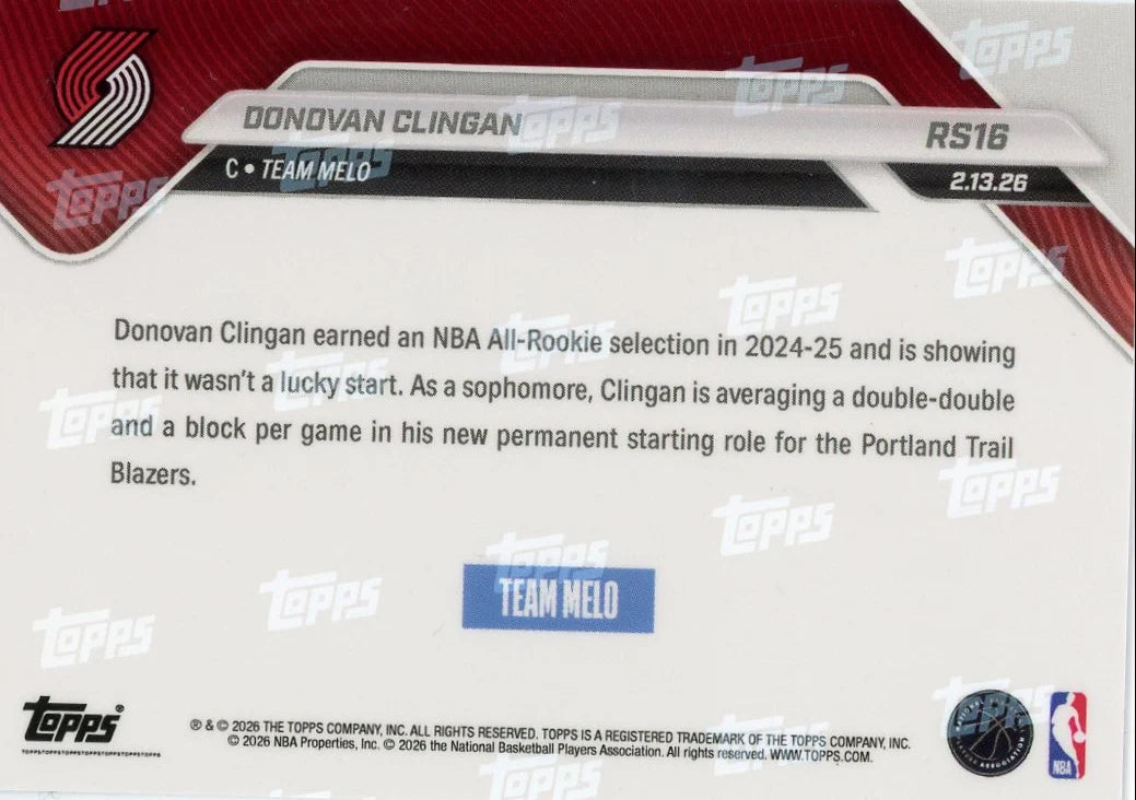 Donovan Clingan 2026 Topps NOW Rising Stars #RS16