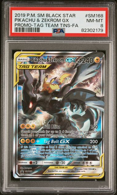 Pikachu & Zekrom GX Tag Team Full-Art 2021 Pokémon Black Star Promo #SM168 PSA 8