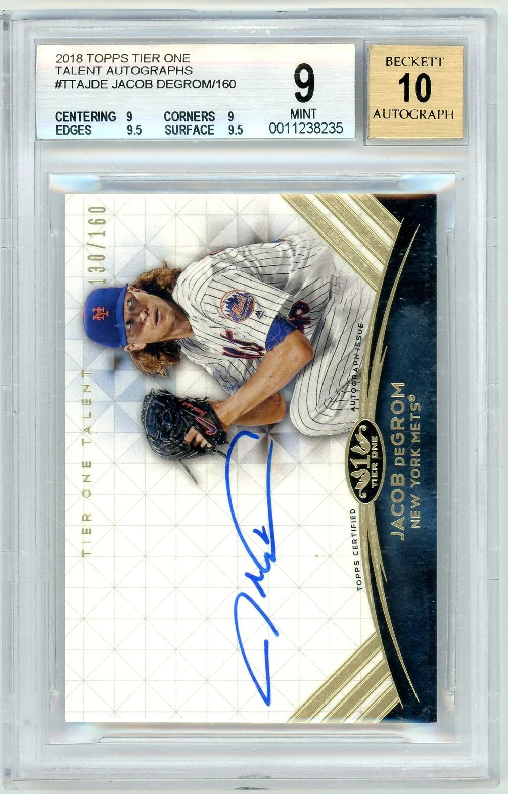 Jacob deGrom 2018 Topps Tier One Talent Autographs #'d 130/160 BGS 9 Auto 10