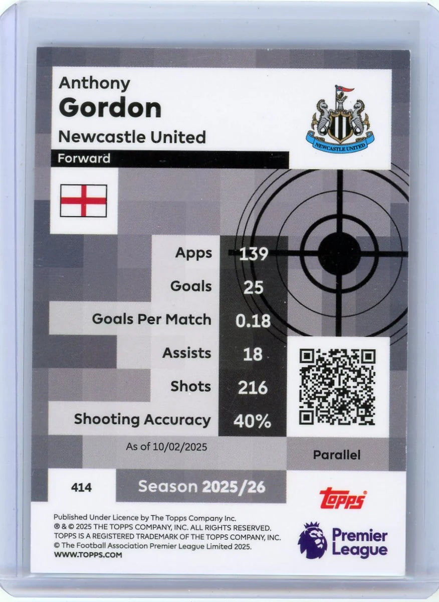 Anthony Gordon 2025-26 Topps Premier League Pro Precision Orange Foil #'d 11/25