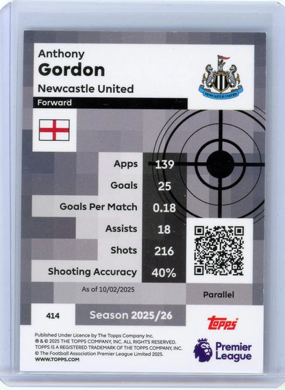 Anthony Gordon 2025-26 Topps Premier League Pro Precision Orange Foil #'d 11/25