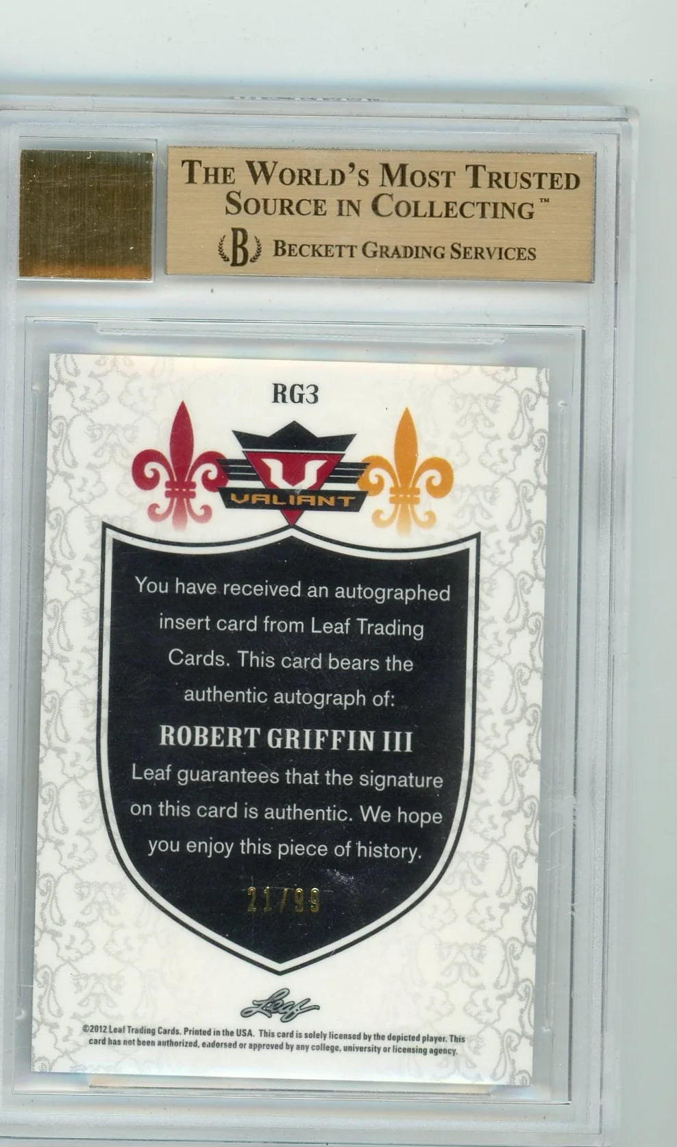 Robert Griffin III 2012 Leaf Draft Variant autograph #'d 21/99 BGS 9.5 AUTO 10