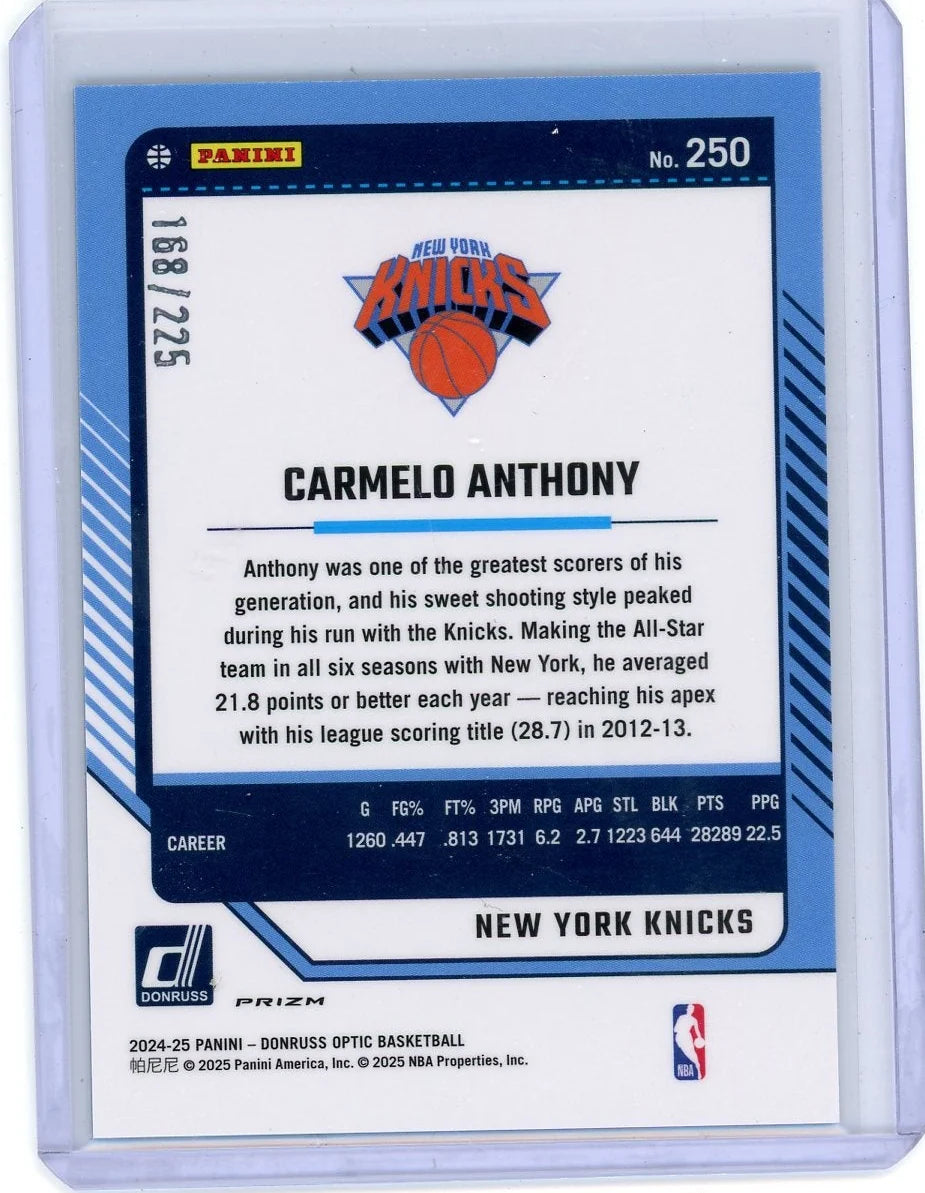 Carmelo Anthony 2024-25 Panini Donruss Optic Legends Aqua #'d 168/225