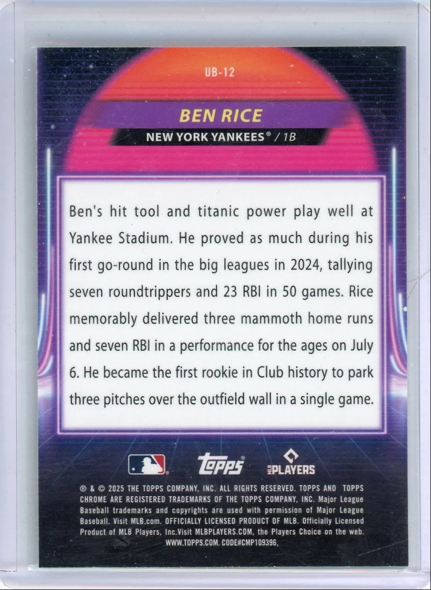 Ben Rice 2025 Topps Cosmic Chrome Ultraviolet Beam Rookie Card