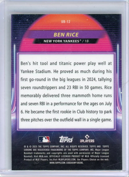 Ben Rice 2025 Topps Cosmic Chrome Ultraviolet Beam Rookie Card