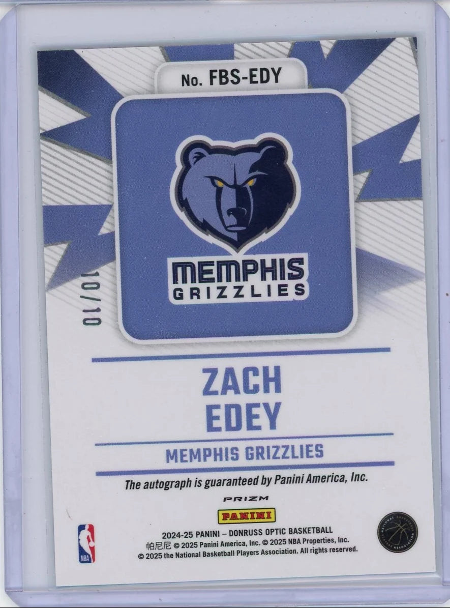 Zach Edey 2024-25 Panini Donruss Optic Fast Break Signatures Auto Gold RC #'d 10/10