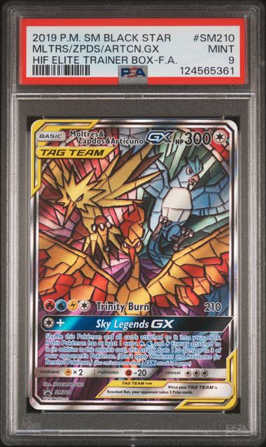 Moltres & Zapdos & Articuno GX Pokémon Hidden Fates Elite Trainer Box Promo #SM210 PSA 9