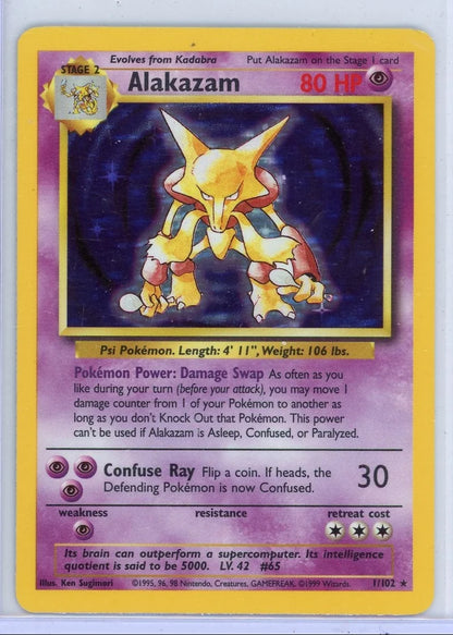 Alakazam 1999 Pokémon Base Set rare holo 1/102 HP/DMG