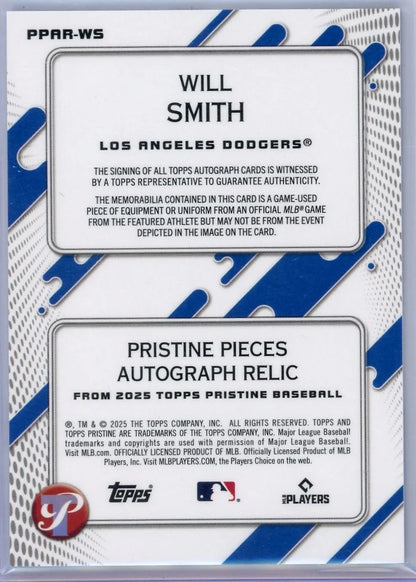 Will Smith 2025 Topps Pristine Blue Refractor Game-Used Mem and On Card Auto #'d 58/75