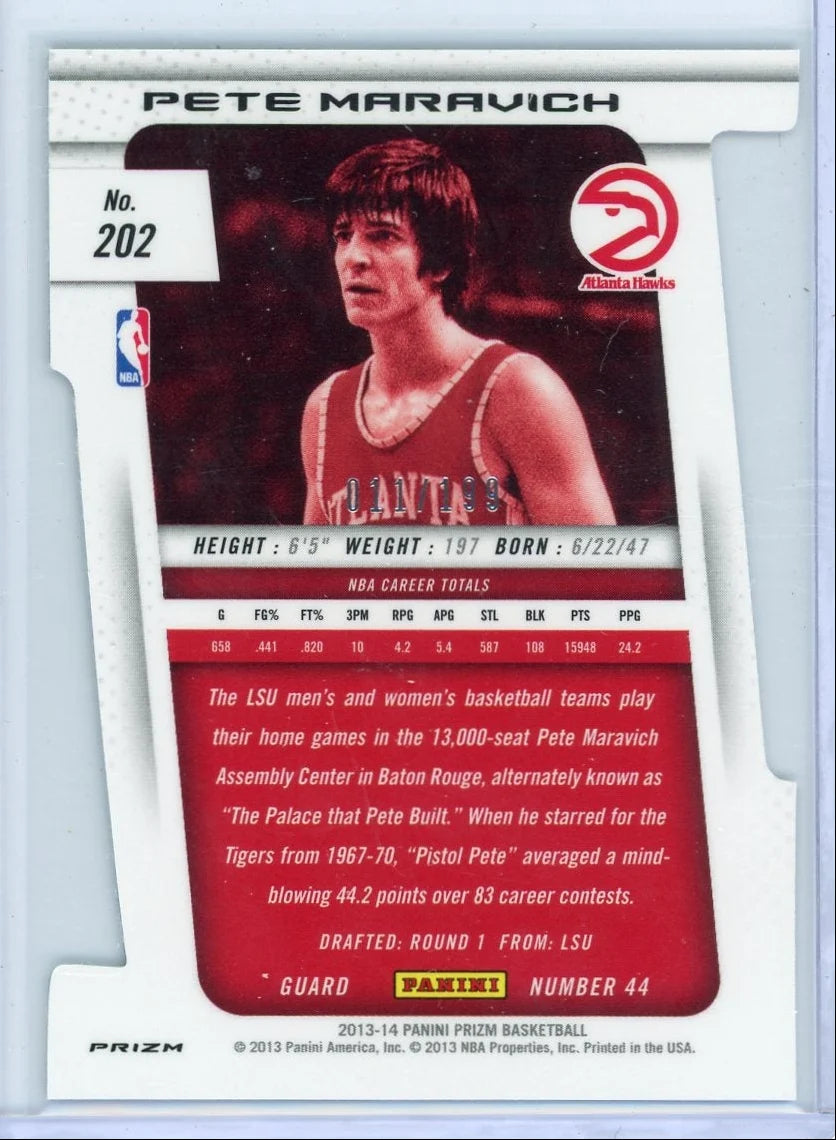 Pete Maravich 2013-14 Panini Prizm light blue prizm die-cut #'d 011/199