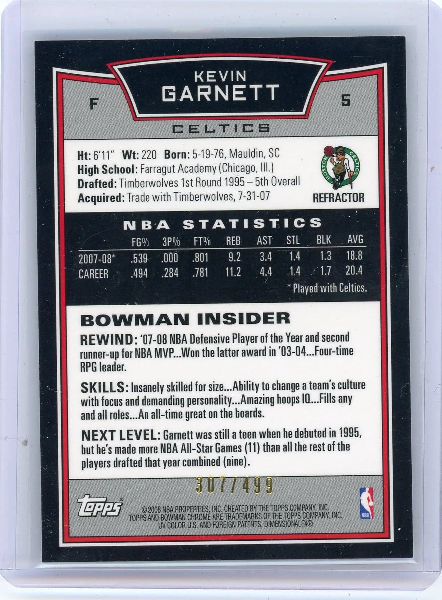 Kevin Garnett 2008 Bowman Chrome Refractor #'d 307/499
