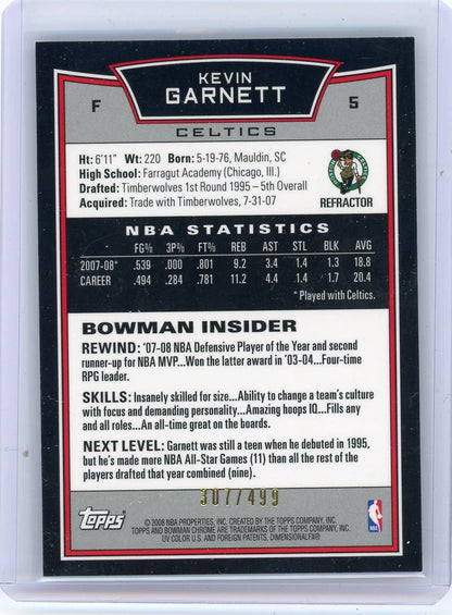 Kevin Garnett 2008 Bowman Chrome Refractor #'d 307/499