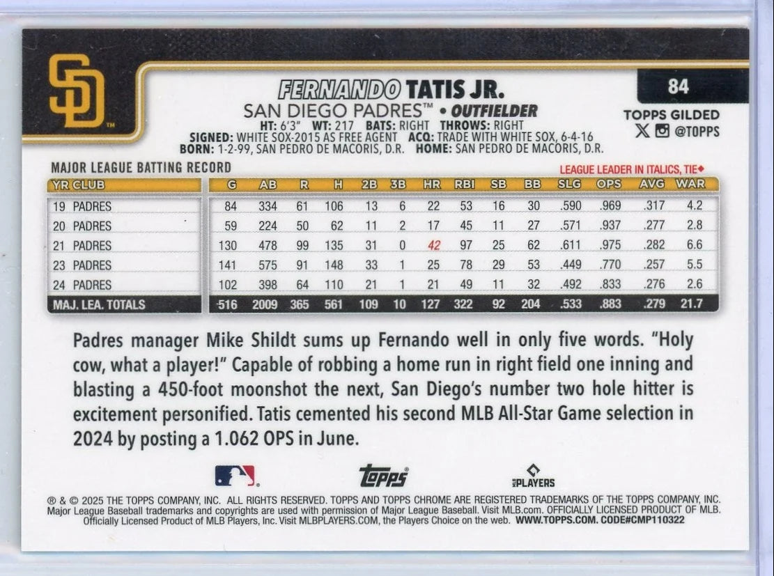 Fernando Tatis 2025 Topps Gilded #'d /25