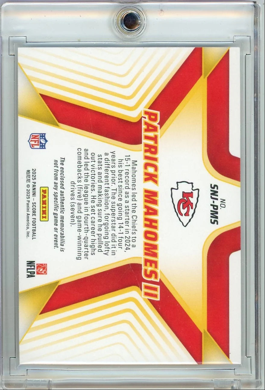 Patrick Mahomes 2025 Panini Score Stars jersey relic