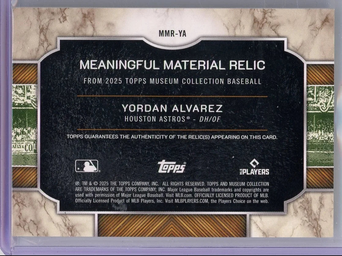 Yordan Alvarez 2025 Topps Museum Collection Meaningful Material Blue #'d 24/35