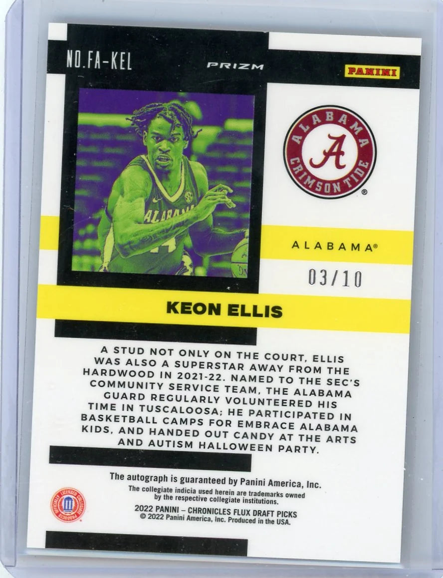 Keon Ellis 2022 Panini Chronicles Draft Picks Flux Auto Gold #'d 03/10