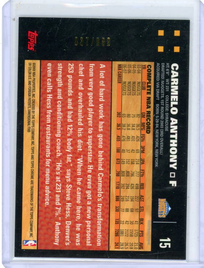 Carmelo Anthony 2007-08 Topps Chrome refractor #'d 037/999