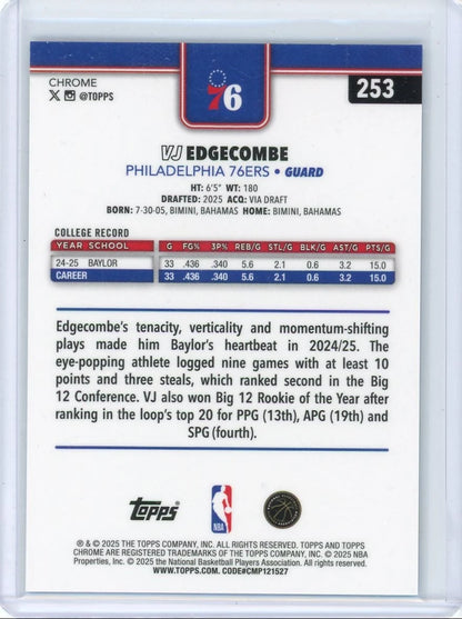 VJ Edgecombe 2025 Topps Chrome Blue X-Fractor RC