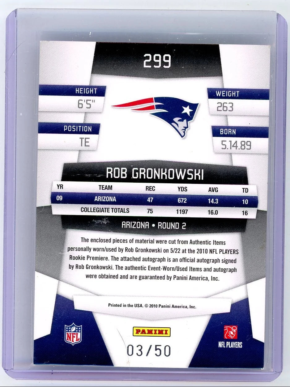 Rob Gronkowski 2010 Panini Certified Freshman Fabric Mirror Blue RPA #'d 03/50
