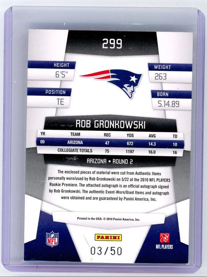 Rob Gronkowski 2010 Panini Certified Freshman Fabric Mirror Blue RPA #'d 03/50