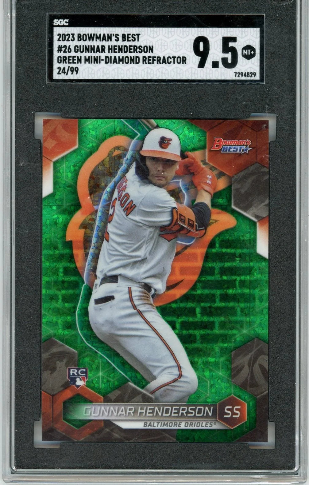 Gunnar Henderson 2023 Bowman's Best #26 Green Mini-Diamond Refractor RC /99 SGC 9.5