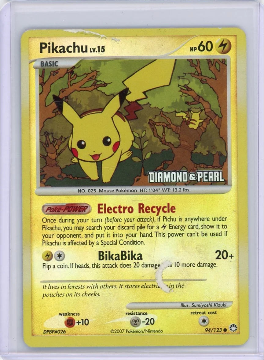 Pikachu 2007 Pokemon Burger King Diamond & Pearl promo reverse holo (stamped) DMG #94/123